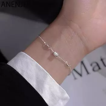 ANENJERY Цилиндрический Цирконовый Регулируемый Браслет Для Женщин Модные Очаровательные Ювелирные Изделия Свадебная Вечеринка Подарок серебряный