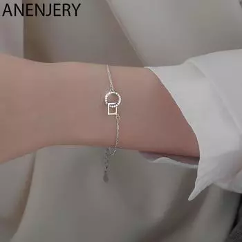 ANENJERY циркон геометрический квадратный круг кулон браслет для женщин простые корейские украшения серебряный