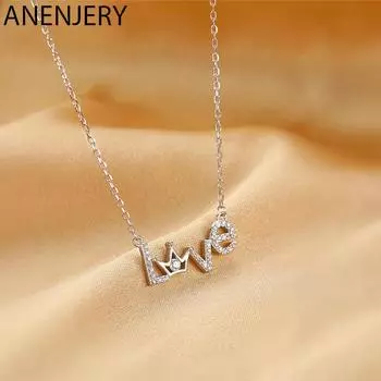ANENJERY циркониевая корона LOVE Heart ожерелье женская Золотая свадебная цепочка на ключицу ювелирные изделия лучший подарок