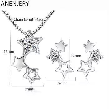 ANENJERY циркониевое ожерелье и серьги со звездами, комплект свадебных украшений, комплекты свадебных украшений для женщин, подарок 45cm