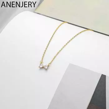 ANENJERY циркониевое ожерелье с бантом для женщин, цепочка на ключицу с милым сердечком, изысканные аксессуары