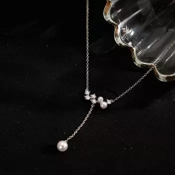 ANENJERY циркониевое ожерелье с кисточками из искусственного жемчуга для женщин, изысканный дизайн, серебряный цвет, цепочка на воротник, вечерние украшения серебряный