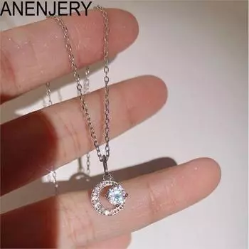 ANENJERY циркониевое ожерелье с луной для женщин, легкий роскошный нишевый дизайн, блестящая простая цепочка на ключицы, воротники для женщин
