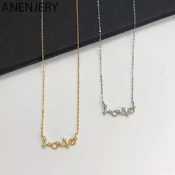 ANENJERY циркониевое ожерелье с подвеской в виде буквы «ЛЮБОВЬ» для женщин, элегантная изящная цепочка на ключицу, ювелирное изделие, подарок золотой