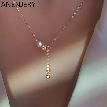 ANENJERY циркониевые бусины с кисточками, ожерелье для женщин, темпераментная цепочка на ключицу, свадебные украшения Length 45CM+5CM серебряный