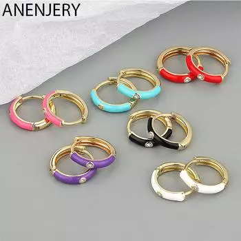 ANENJERY циркониевые цветные серьги-кольца из эпоксидной смолы для женщин, персональные милые весенние украшения, подарок другу розовый