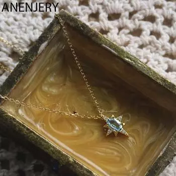 ANENJERY циркониевый кулон со звездой, ожерелье для женщин, легкая роскошная винтажная цепочка на ключицу, ювелирные изделия ручной работы, подарок золотой