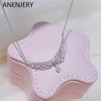 ANENJERY Цирконий кружево капля воды кулон ожерелье для женщин мода ниша сладкая кисточка ключица цепочка ювелирные изделия для вечеринок