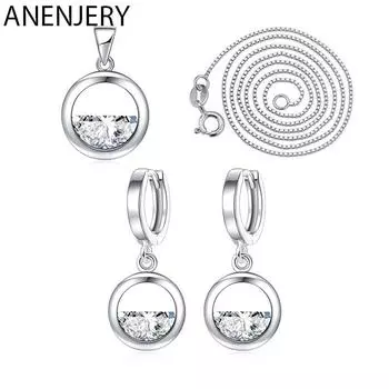 ANENJERY Цирконовое ожерелье с каплями воды + серьги для женщин, наборы ювелирных украшений, лучший подарок
