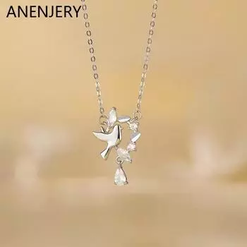 ANENJERY цирконовое ожерелье с подвеской из пшеницы для женщин, новая мода, нежная цепочка на ключицы, роскошные ювелирные изделия серебряный