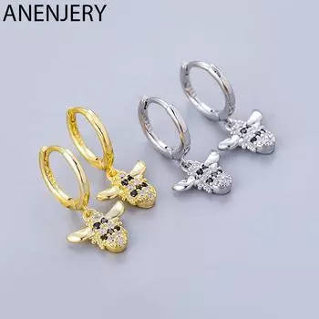 ANENJERY цирконовые серьги-кольца с подвеской в виде насекомых для женщин, привлекательные индивидуальные корейские ювелирные изделия