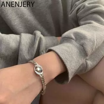 ANENJERY Цирконовый браслет-цепочка неправильной формы с геометрическим рисунком для женщин, модные ювелирные изделия, подарок