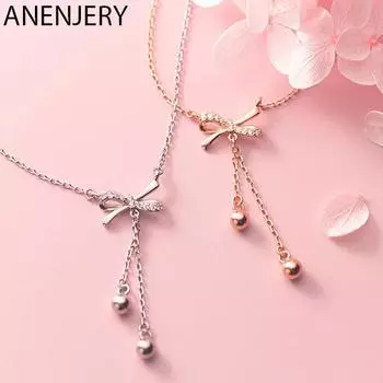 ANENJERY цвет микро кубический циркон с бантом и кисточкой ожерелье для женщин цепочка из бисера на ключицу ювелирные изделия подарки S-N689