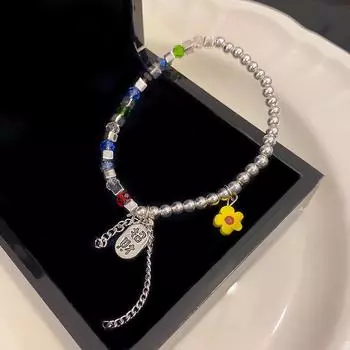 ANENJERY цветной браслет из бисера с кристаллами, женский нишевый дизайн, растягивающиеся браслеты с цветком Lucky Fortune, ювелирные аксессуары
