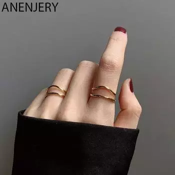 ANENJERY цветные изящные ювелирные изделия с двойными изогнутыми линиями, кольцо на открытый палец для женщин, подарки на вечеринку onesize золотой