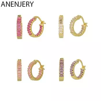 ANENJERY цветные серьги-кольца с кубическим цирконием для женщин, серьги серебристого и золотого цвета, ювелирные аксессуары, подарки