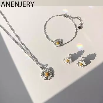 ANENJERY Daisy Sun Flower ожерелье браслет серьги набор для женщин простые корейские популярные аксессуары