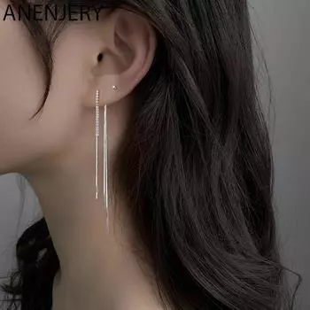 ANENJERY длинные серьги-цепочки с кисточками для женщин, серьги-подвески с кубическим цирконием, вечерние украшения, новинка 2022 года