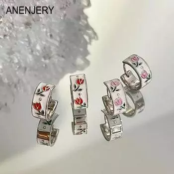 ANENJERY Drop Glaze Tulip Flower Hoop Серьги для женщин Нежные модные французские серьги-пряжки Huggies Оптовая продажа pendientes mujer