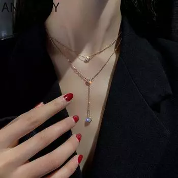 ANENJERY двухслойное циркониевое ожерелье для женщин, цепочка на ключицу, роскошные темпераментные ювелирные аксессуары