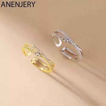 ANENJERY двухслойное кольцо с крестообразным дизайном из микроциркона для женщин, регулируемые личные аксессуары Resizable золотой