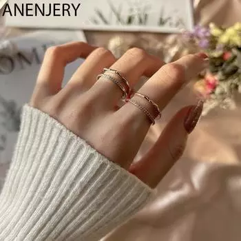 ANENJERY двухслойное регулируемое кольцо с бантом и цирконием для женщин, шикарные личные аксессуары, подарок другу Resizable серебряный