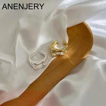 ANENJERY двухслойное жемчужное кольцо для женщин, изысканное французское кольцо Goden серебряного цвета, аксессуары, подарки для вечеринки серебряный