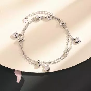 ANENJERY Двухслойный круглый браслет с подвеской в форме сердца из бисера для женщин, новый легкий браслет в стиле люкс, ювелирные изделия в подарок белый