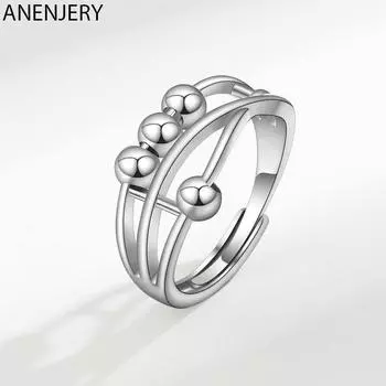 ANENJERY европейское и американское ретро тайское серебряное вращающееся кольцо с бисером женское полое кольцо на указательный палец Resizable серебряный
