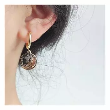 Anenjery Geometric King Portrait Pendant Hoop Earrings Women s Unique Luxury Temperament Retro Personality Versatile Earrings Jewelry Gifts белый