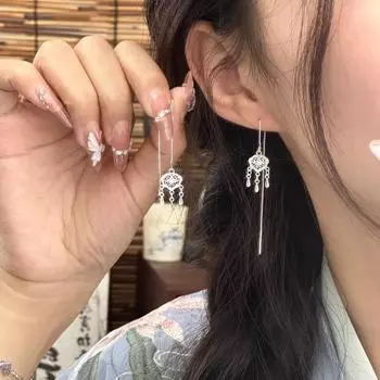 Anenjery Geometric Long Dream Catcher Tassel Earrings Feminine Temperament Unique Retro Elegance High-end Earrings Jewelry Gifts белый