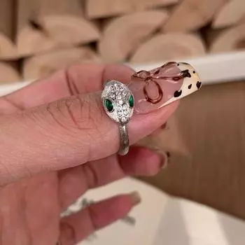 Anenjery Geometric Matte Zircon Spirit Snake Ring Light Luxury High end Versatile Fashion Exquisite Ring Jewelry Gift белый