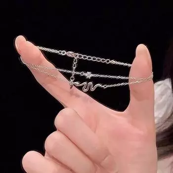 ANENJERY Геометрический браслет с каплями воды и цирконием в виде змеи, двухслойный, для женщин, уникальный, модный, индивидуальный, универсальный, ювелирный подарок белый