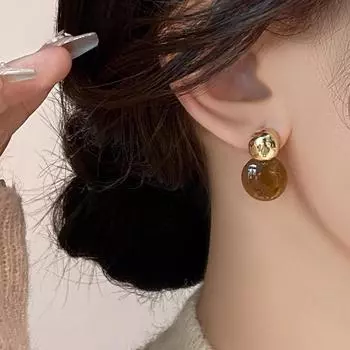 Anenjery Geometric Splicing Round Earrings Fashionable Exquisite Retro Simple High end Versatile Earrings Jewelry Gifts коричневый