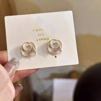 Anenjery Geometric Texture Camellia Flower Earrings for Women Fashionable Elegant High End Unique New Earrings Jewelry Gifts белый