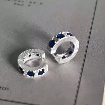 Anenjery Geometric Texture Circle Blue Zircon Hoop Earrings Neutral Exquisite Fashion Hip Hop New Earrings Jewelry Gift белый