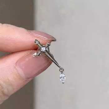 Anenjery Geometric Zircon Water Drop Cross Sword Earrings Niche Retro Temperament Exquisite Versatile Screw Earrings Jewelry Gifts белый