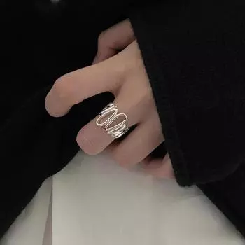 Anenjery Геометрическая линия Полая нерегулярная капля воды Открытое кольцо Ретро Простое модное кольцо Ювелирные изделия Подарок белый