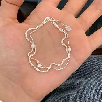 ANENJERY Геометрическая звезда двухслойный браслет звезда женский универсальный милый браслет подарки белый