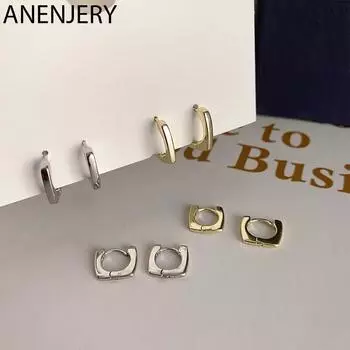 ANENJERY геометрические глянцевые квадратные серьги-кольца для женщин, французские простые повседневные серьги, ювелирные изделия