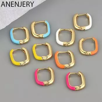 ANENJERY геометрические квадратные красочные продолговатые серьги-кольца для женщин, модные ювелирные изделия оранжевый