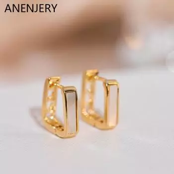 ANENJERY геометрические квадратные серьги для женщин, нишевые серьги нежного дизайна, золотые серьги-кольца, ювелирные аксессуары золотой