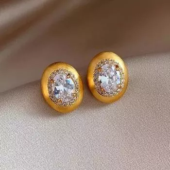 ANENJERY Геометрические овальные матовые серьги из циркония для женщин Простые нишевые модные серьги высокого класса Ювелирные подарки золотой