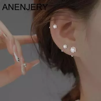 ANENJERY Геометрические серьги-гвоздики в виде снежинок для женщин Темпераментные универсальные романтические украшения для вечеринок Подарки