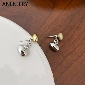 ANENJERY геометрические серьги-гвоздики золотого цвета с фасолью для женщин, модные милые нежные вечерние ювелирные изделия, подарки золотой