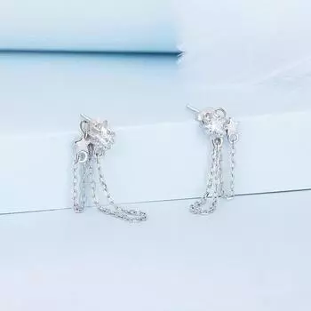 ANENJERY Геометрические серьги-кисточки с цепочкой из циркония и звездами, модные, высокого класса, минималистичные, новые серьги, ювелирные изделия, подарок белый