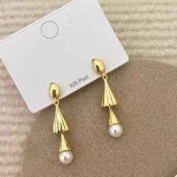 ANENJERY Геометрические серьги-подвески с имитацией жемчуга Wind Chime для женщин, ретро, элитные, нишевые, темпераментные, легкие, роскошные серьги, ювелирные подарки золотой