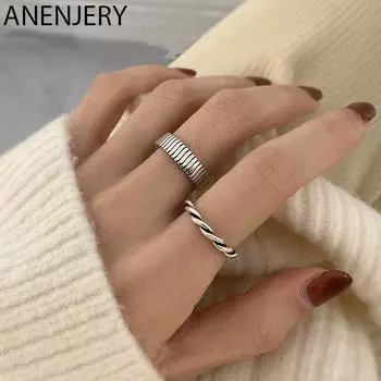 ANENJERY геометрические тайские серебряные кольца для женщин витые линии регулируемые кольца ювелирные изделия новые Resizable