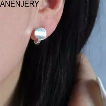ANENJERY Геометрический рисунок Круглые матовые маленькие дисковые серьги-кольца для женщин Изысканный серебряный цвет Huggies pulseras mujer