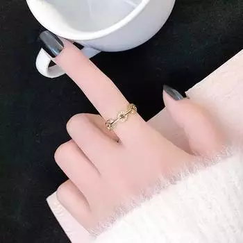 ANENJERY Геометрическое циркониевое полое круглое кольцо с цепочкой для женщин, ниша, высокое роскошное ретро универсальное изысканное кольцо, ювелирный подарок белый